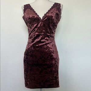 Intimately Free People Burgundy crushed Velvet mini Dress w/ lace body con